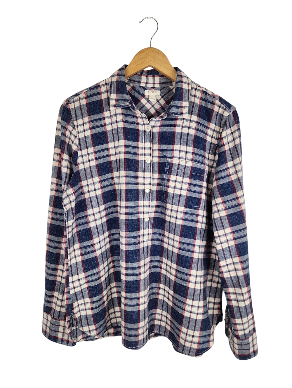 J.Crew Homespun Boy Fit Popover Shirt Plaid Cotton Top Tunic Size M